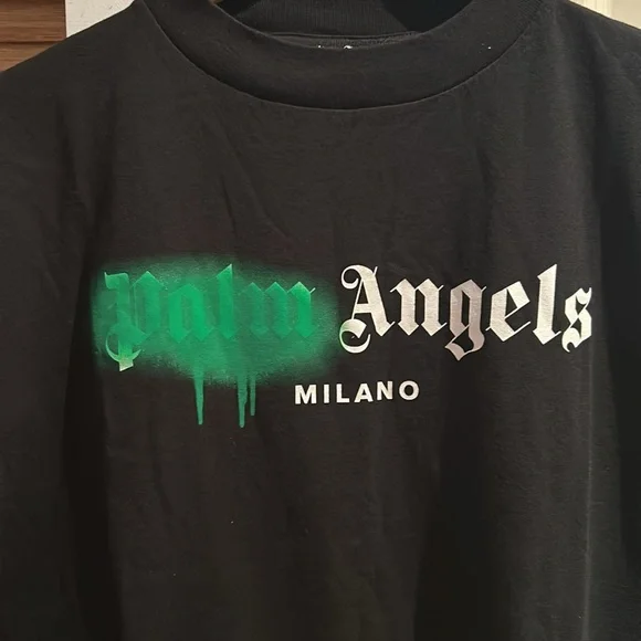 SSENSE NEW AUTHENTIC PALM ANGELS black spray paint logo t shirt large - Picture 5 of 16